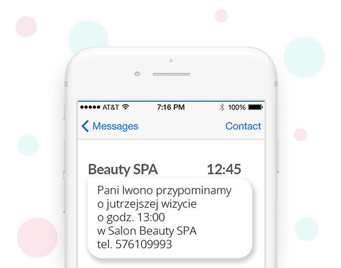 screen SMS wysłanaego przez aplikację Saloner
